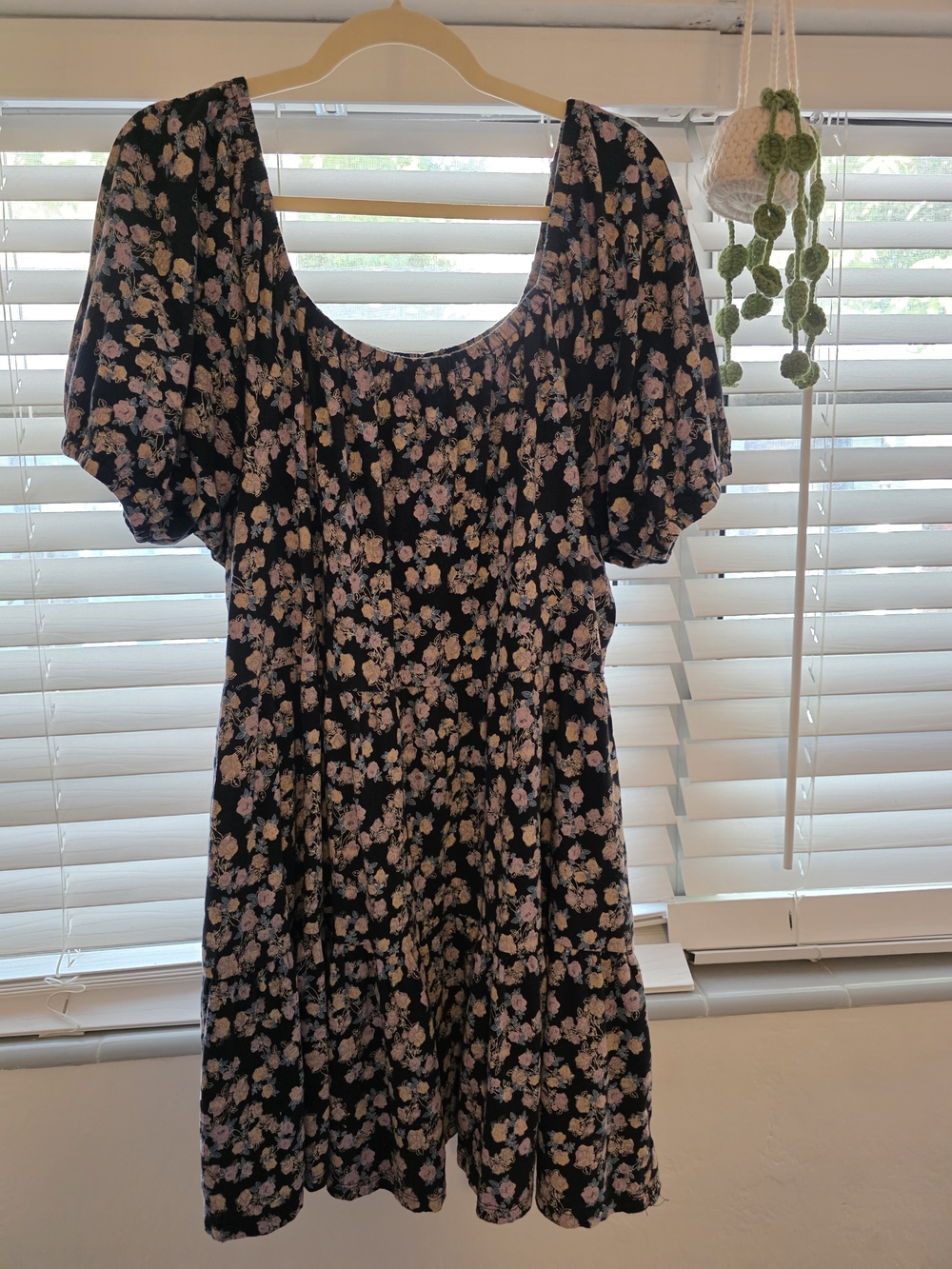 True Craft Black Mini Dress with Pink Floral Print